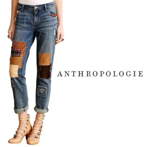 ANTHROPOLOGIE Pilcro and the Letterpress Jeans Patchwork Pilcro Premium Hyphen - Picture 1 of 15